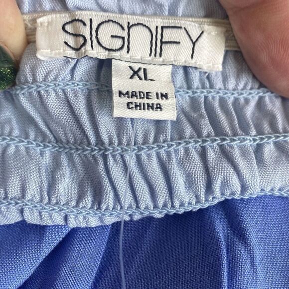 Signify Maxi Sun Dress Smocked Tie Straps Colorblock Tiered Boho Blues XL -NEW - Picture 6 of 7